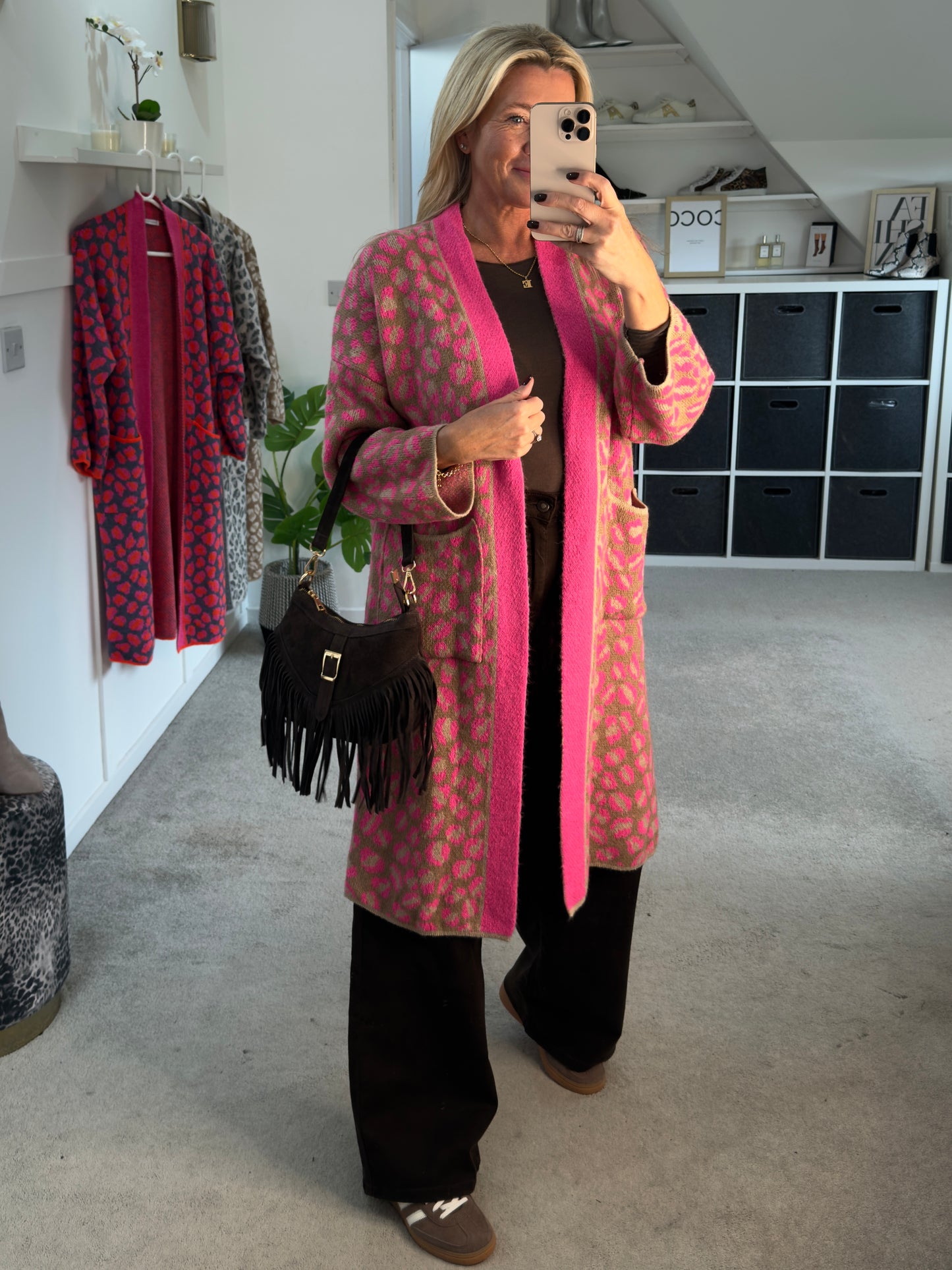 Tan/Camel Leopard Long Cardigan