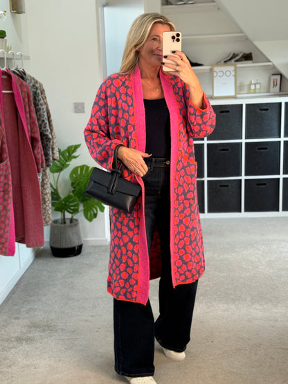 Neon Pink Leopard Long Cardigan