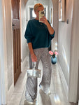 Silver/Grey Sequin Flared Trousers