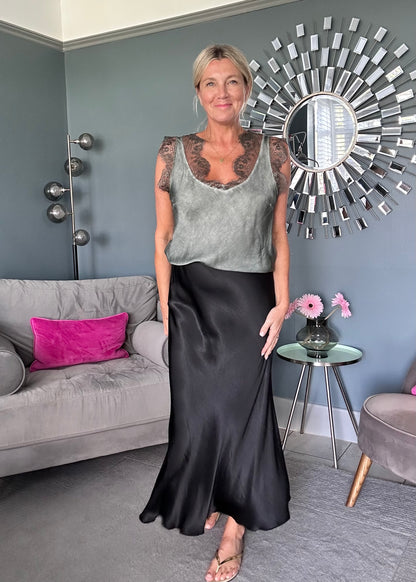 Burgundy Satin Slip Skirt