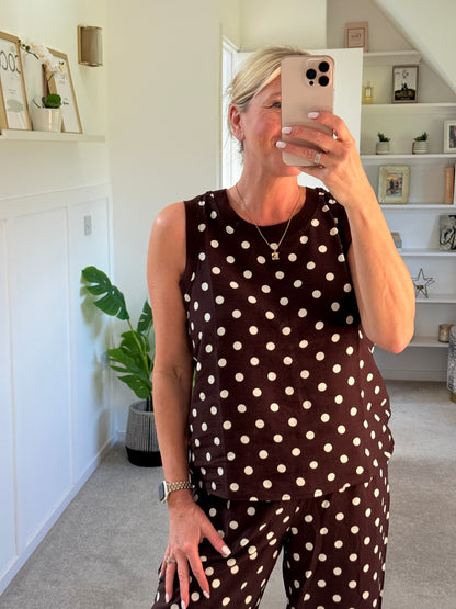 Brown/White Polka Dot Top (Co-ord Avail)