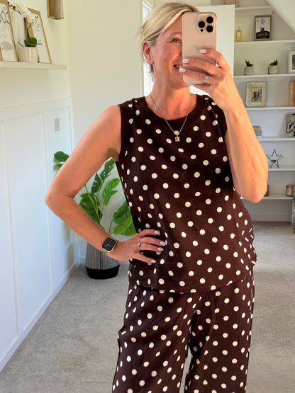 Brown/White Polka Dot Top (Co-ord Avail)