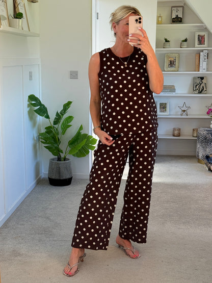 Brown/White Polka Dot Top (Co-ord Avail)
