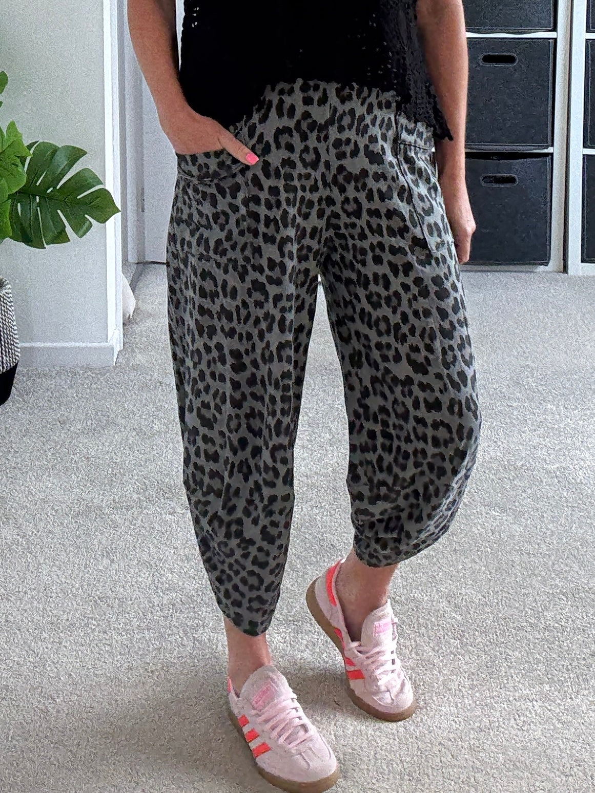 Grey Leopard Pocket Slim Barrel Cargo Joggers