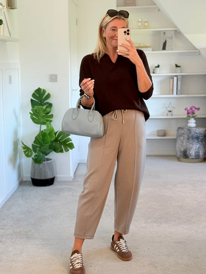 Mocha Cropped Carrot Leg Jogger