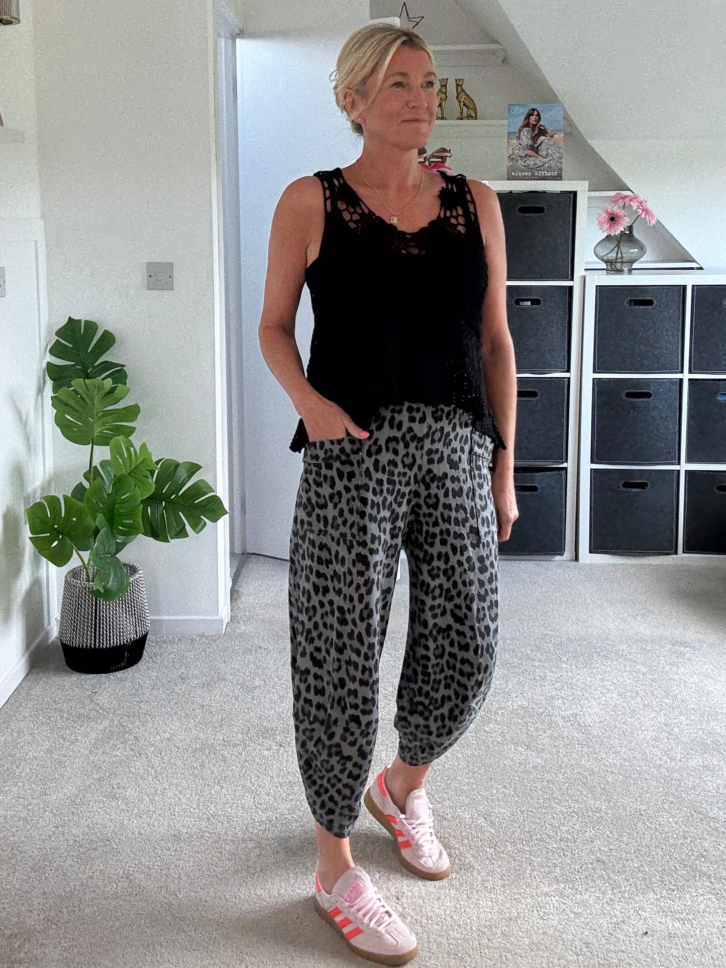 Grey Leopard Pocket Slim Barrel Cargo Joggers