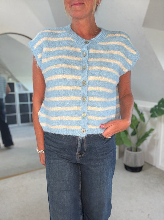 Blue/Cream Stripe Sleeveless Cardigan