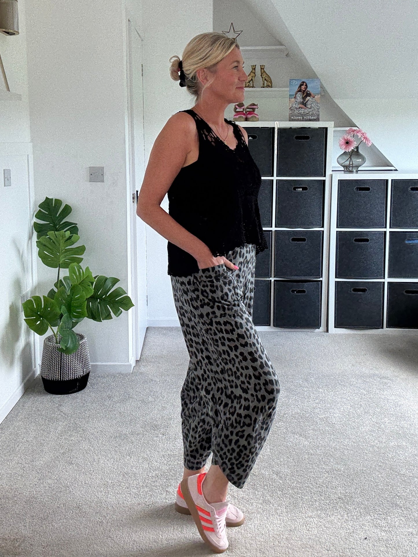 Grey Leopard Pocket Slim Barrel Cargo Joggers
