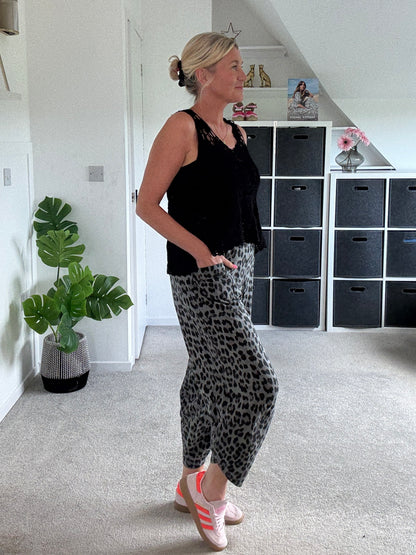 Grey Leopard Pocket Slim Barrel Cargo Joggers