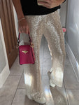 Champagne Gold Sequin Flared Trousers