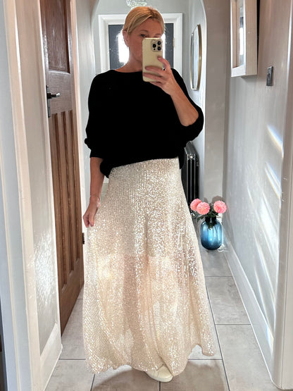 Black Sequin Maxi Skirt