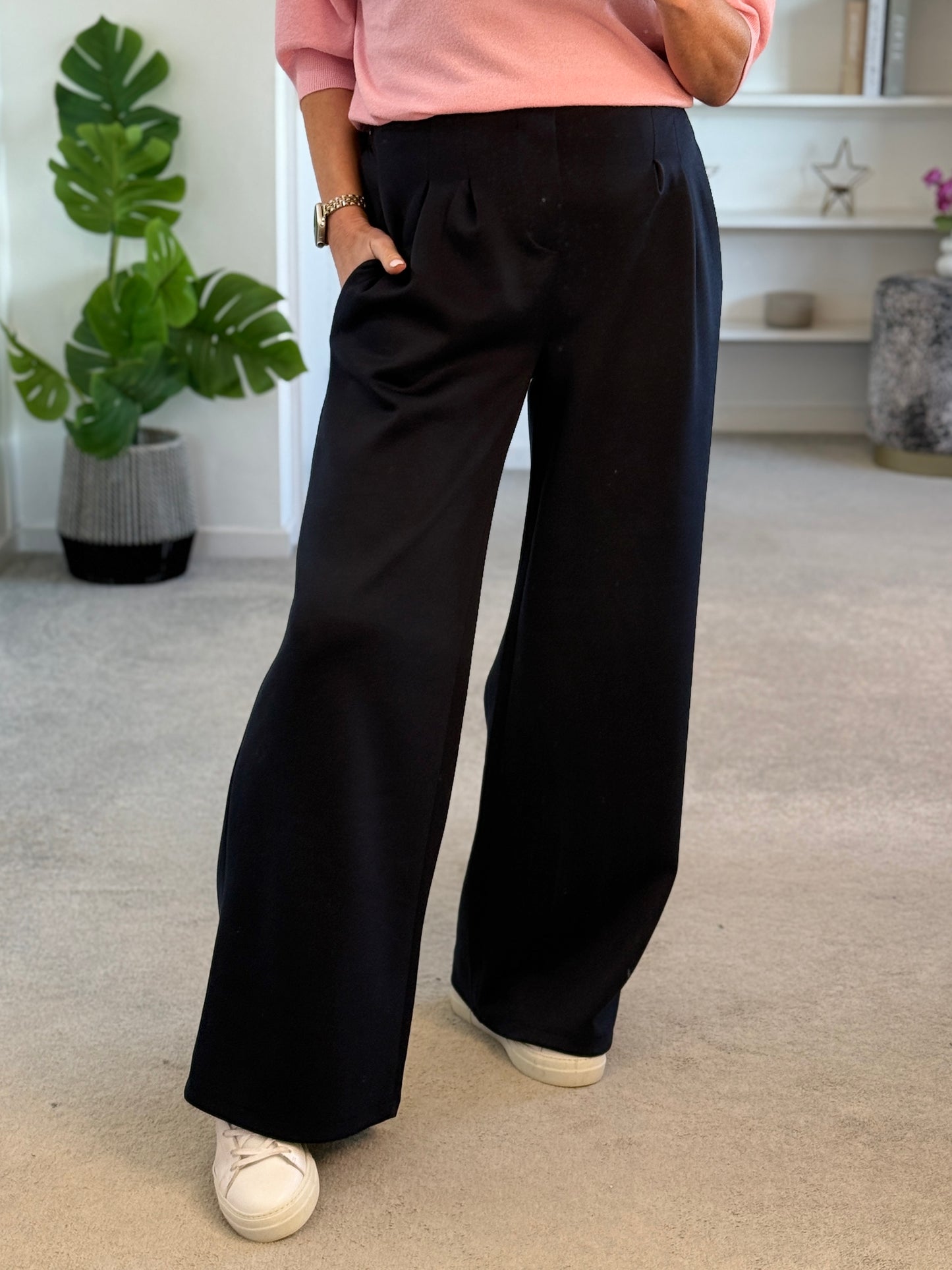 Midnight Navy Pleat Front Wide Leg Trousers