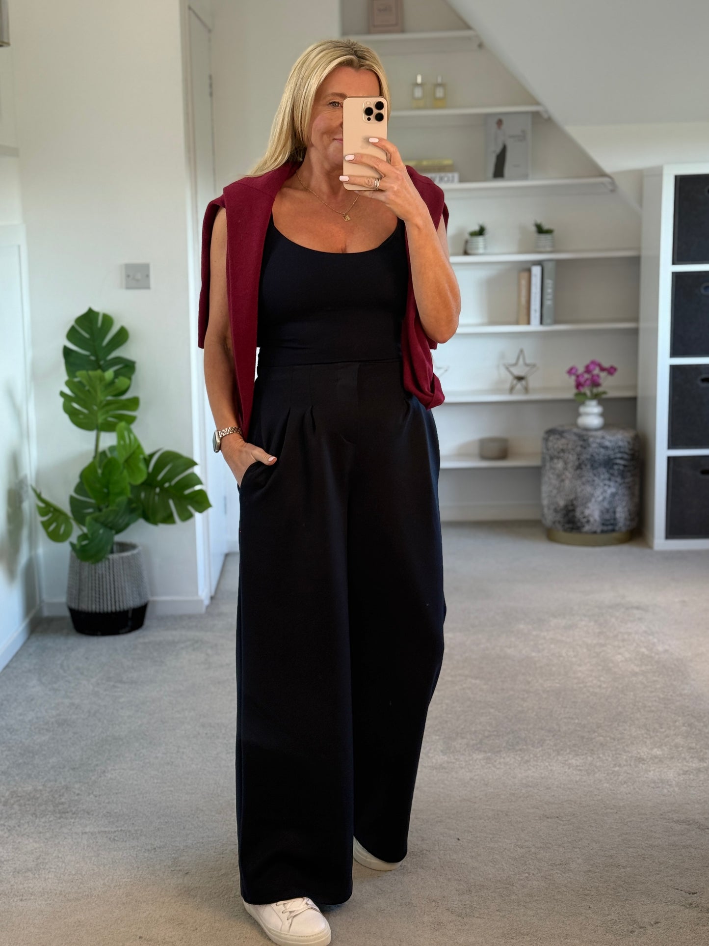 Midnight Navy Pleat Front Wide Leg Trousers