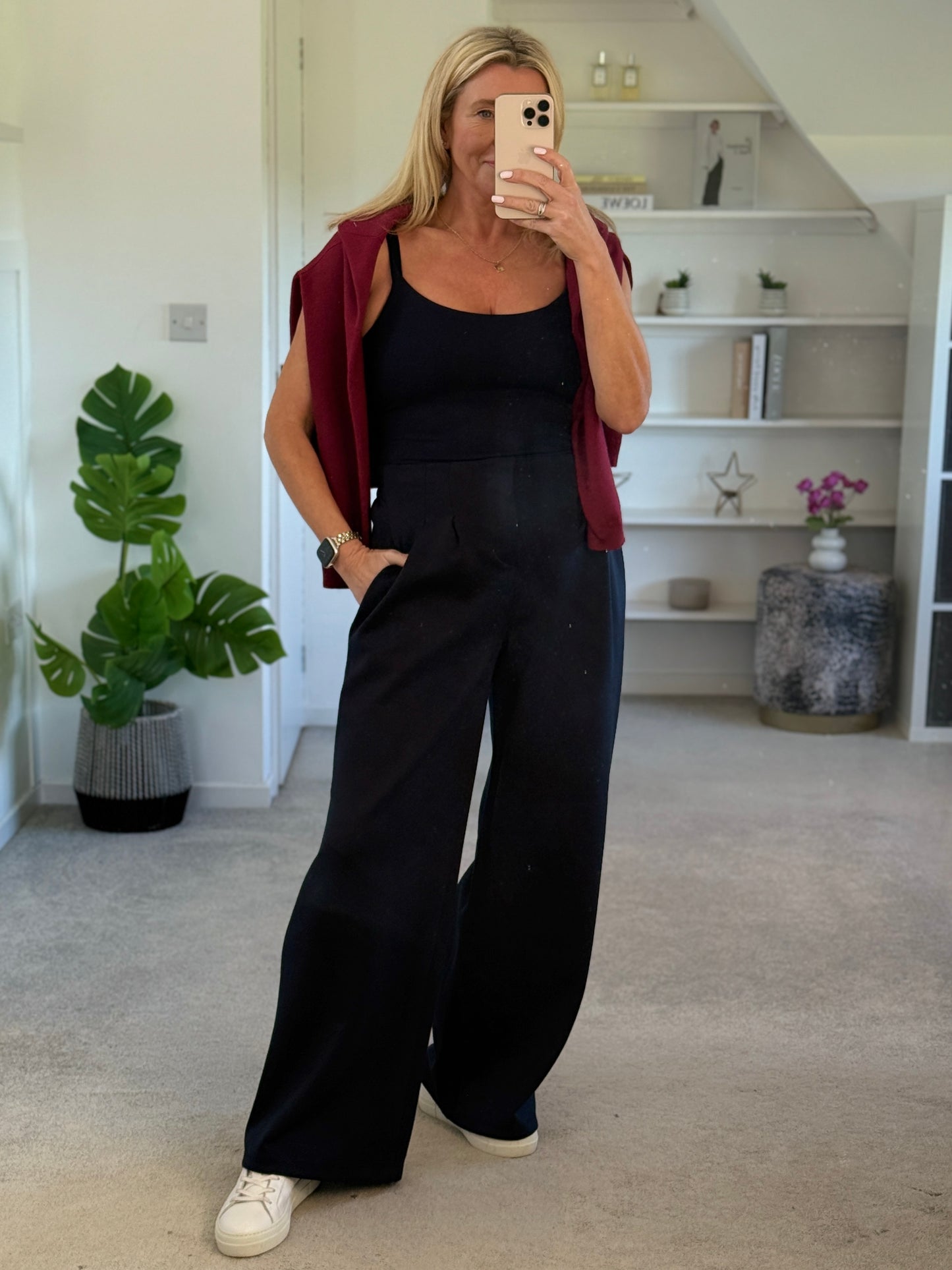 Midnight Navy Pleat Front Wide Leg Trousers