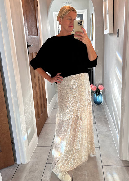 Black Sequin Maxi Skirt