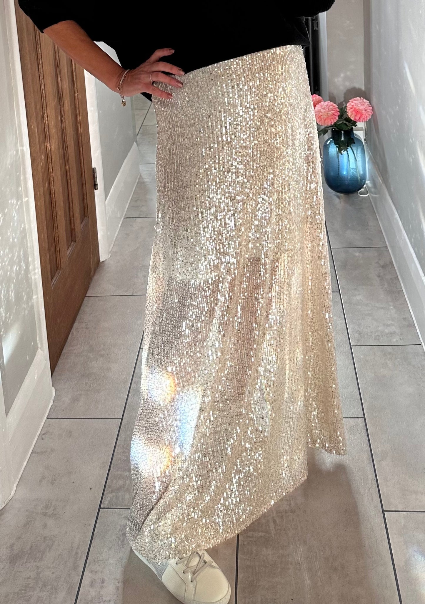 Black Sequin Maxi Skirt