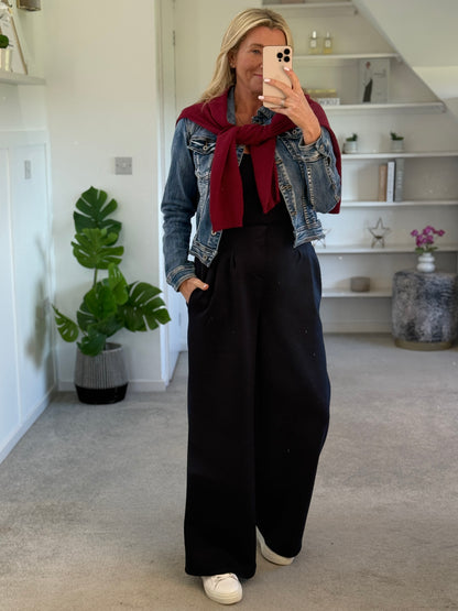 Midnight Navy Pleat Front Wide Leg Trousers