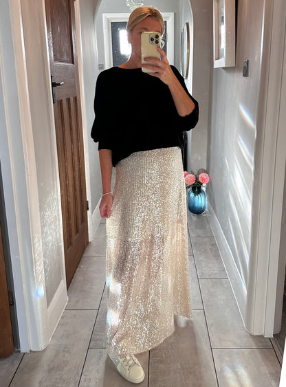 Black Sequin Maxi Skirt