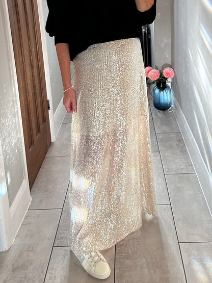 Black Sequin Maxi Skirt