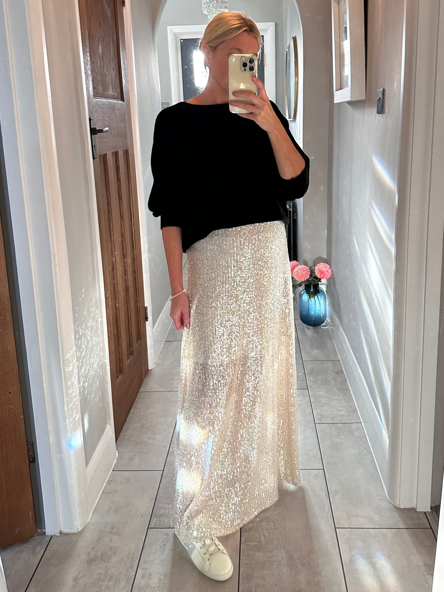 Black Sequin Maxi Skirt