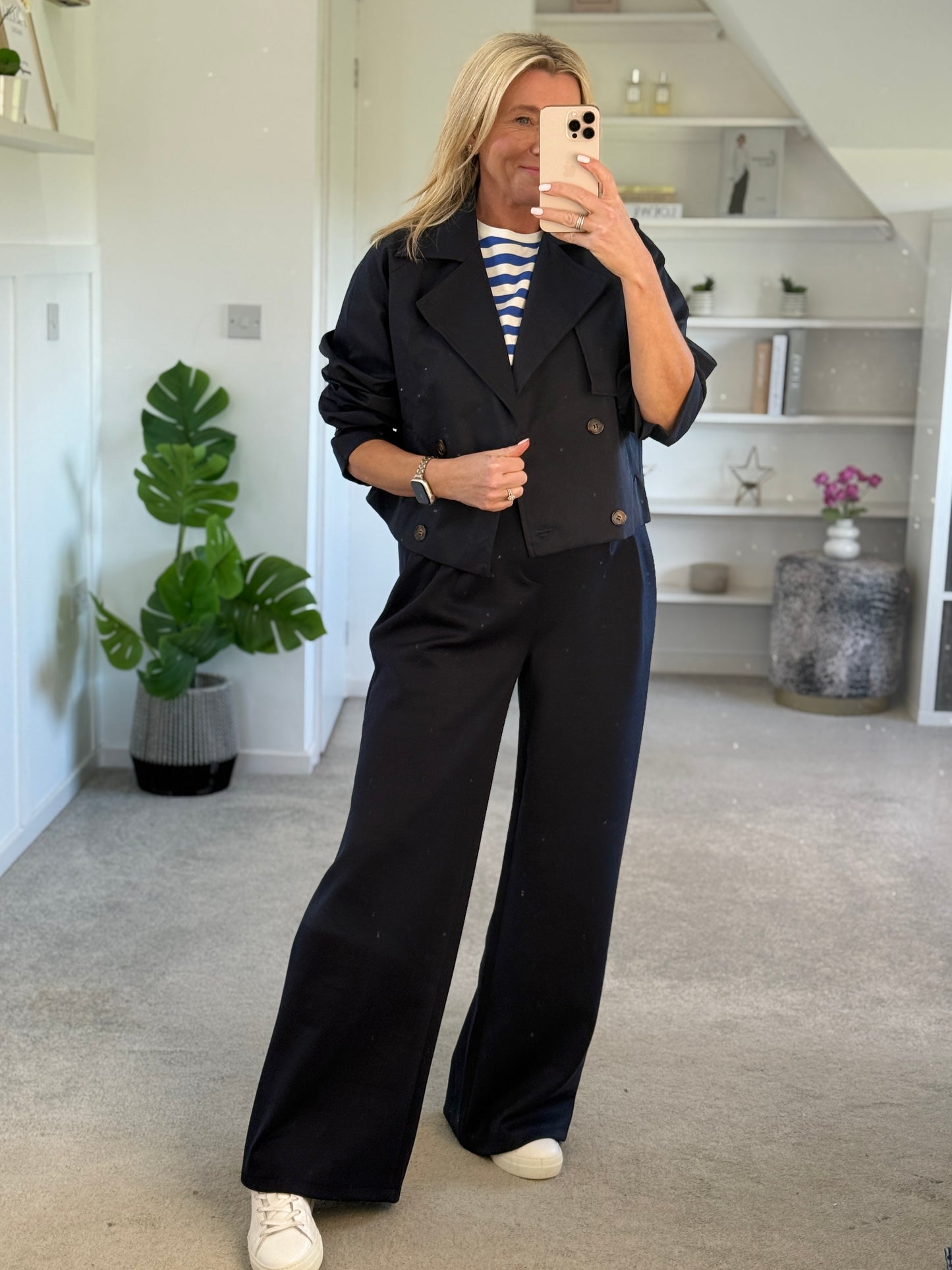 Midnight Navy Pleat Front Wide Leg Trousers