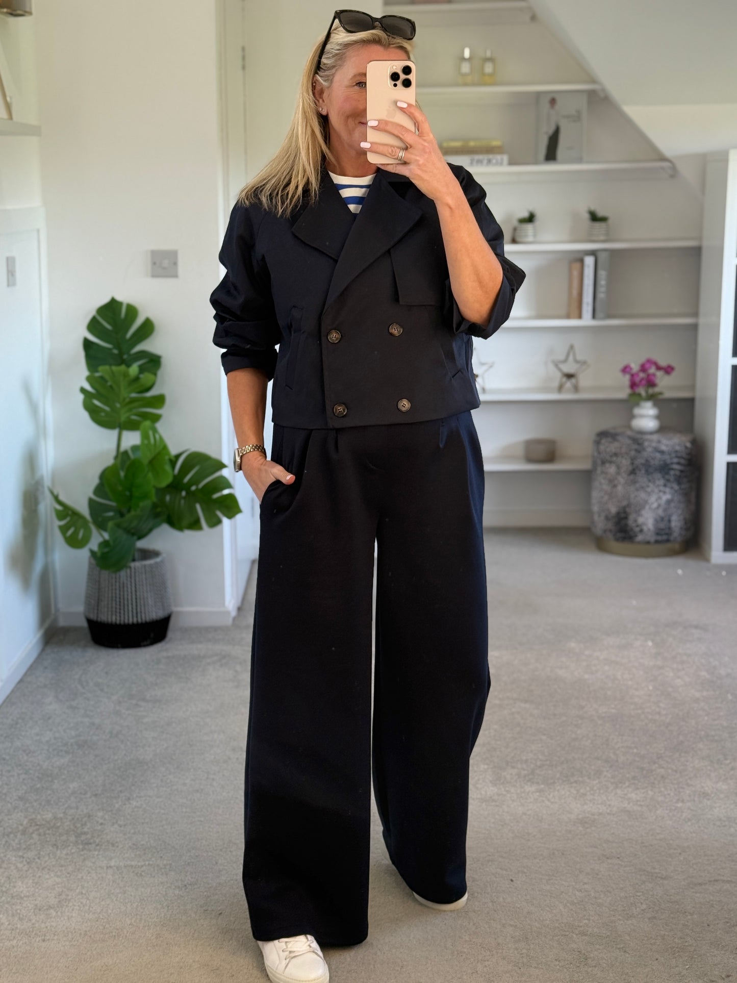 Midnight Navy Pleat Front Wide Leg Trousers