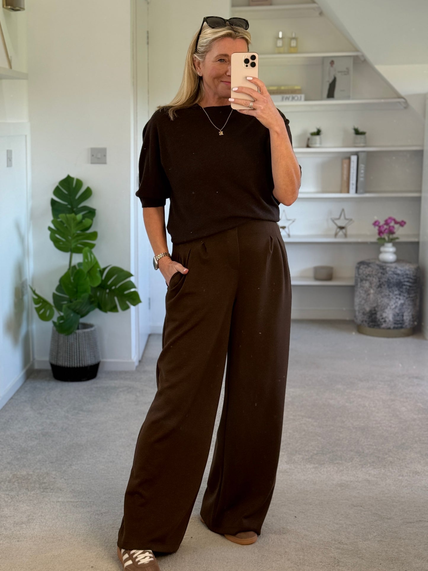Chocolate Pleat Front Wide Leg Trousers