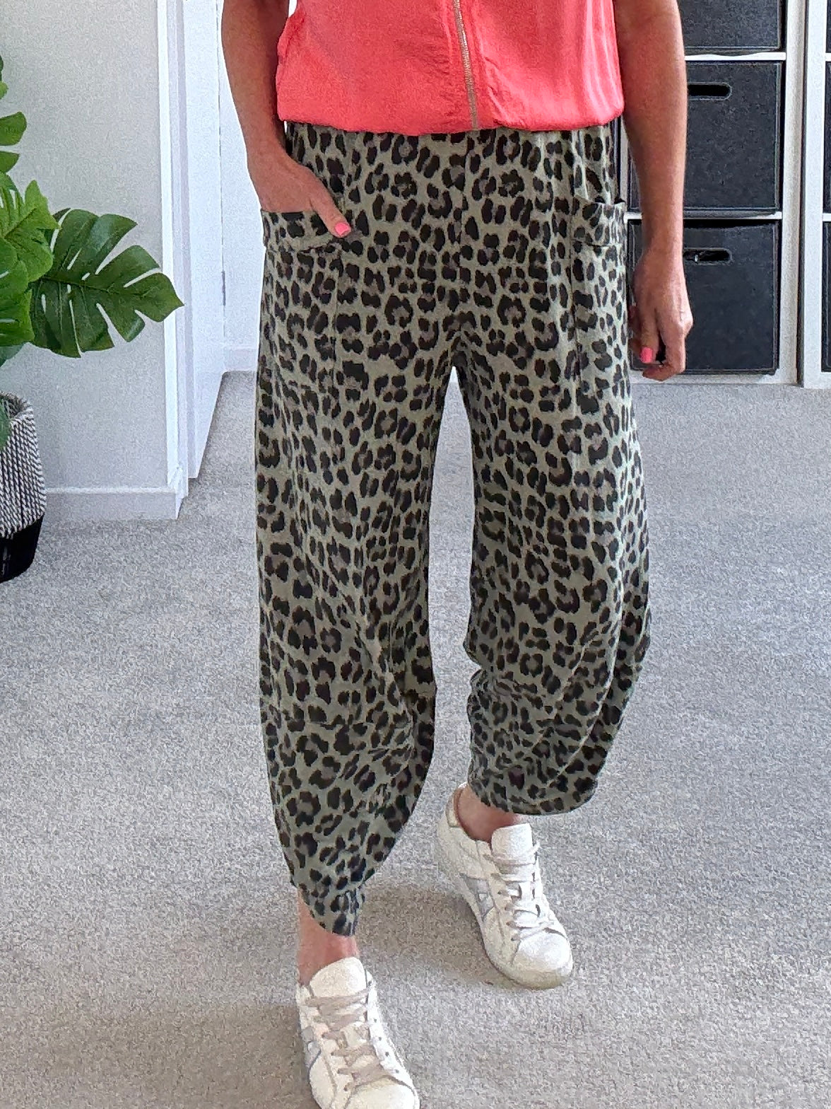 Khaki Leopard Pocket Slim Barrel Cargo Joggers