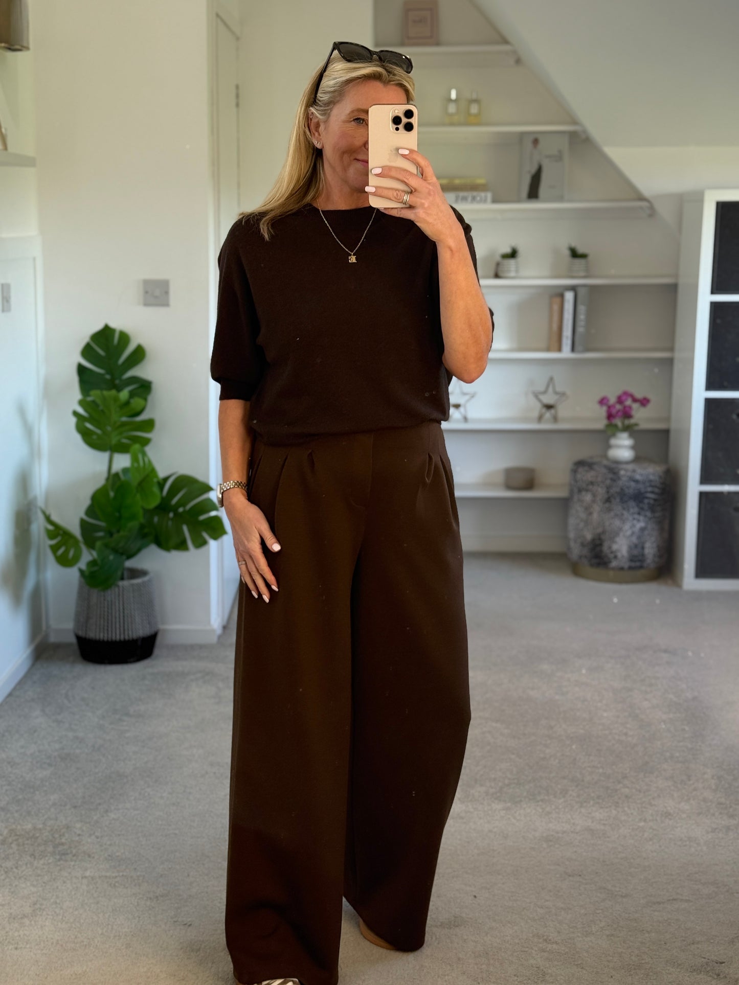 Chocolate Pleat Front Wide Leg Trousers