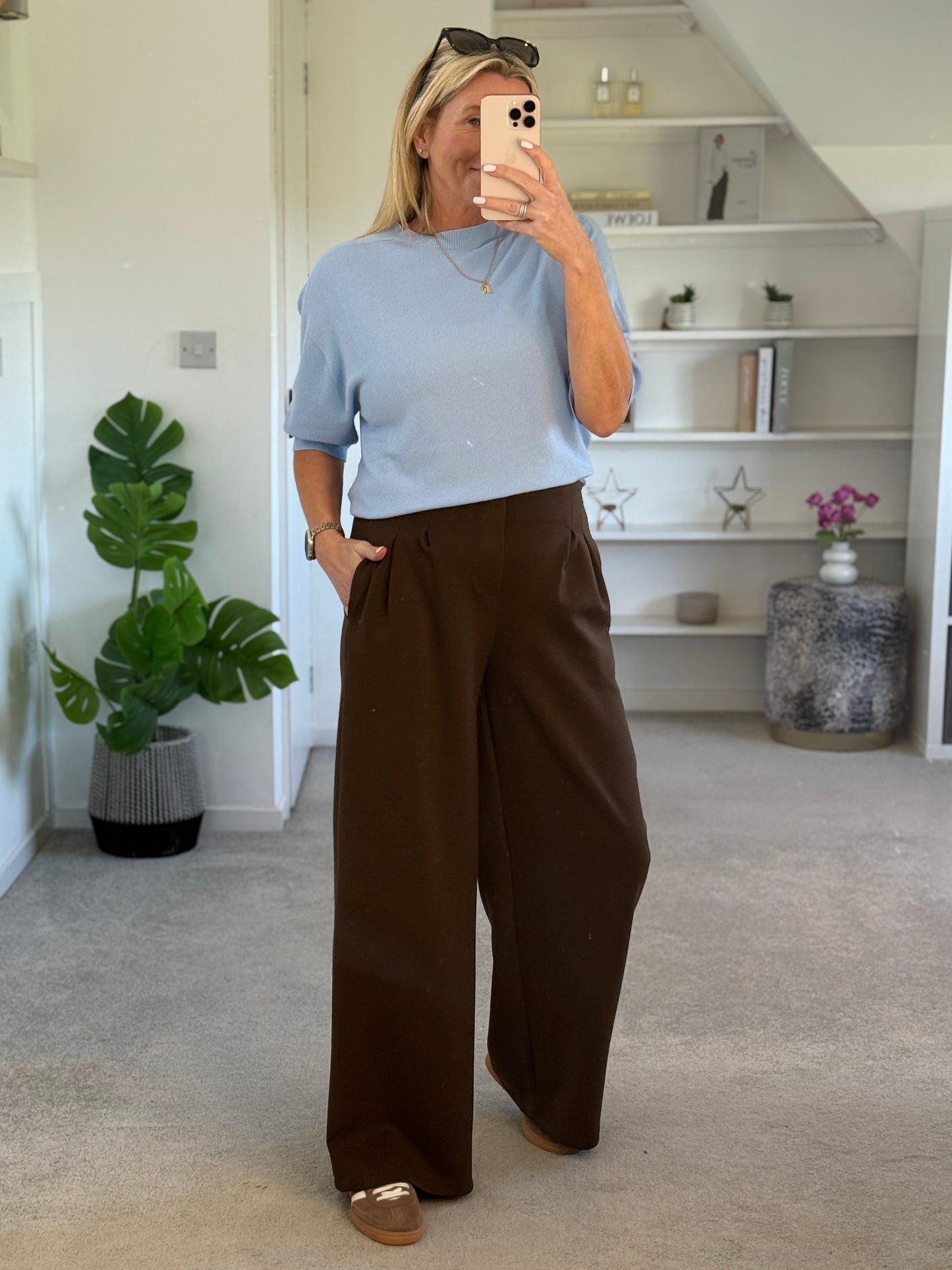 Chocolate Pleat Front Wide Leg Trousers
