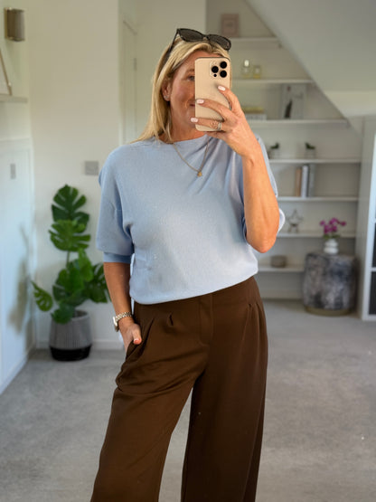 Chocolate Pleat Front Wide Leg Trousers