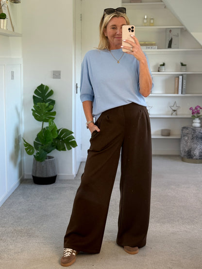 Chocolate Pleat Front Wide Leg Trousers