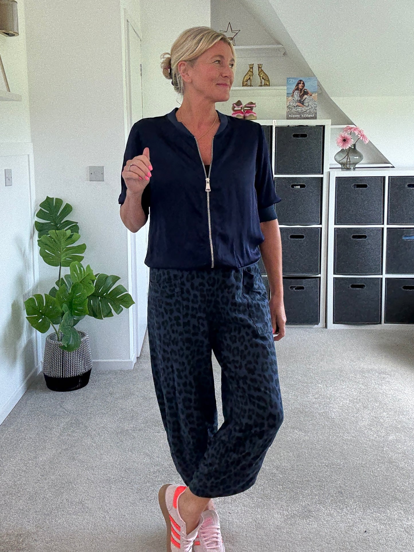 Navy Silk Mix 1/2 Sleeve Bomber Jacket