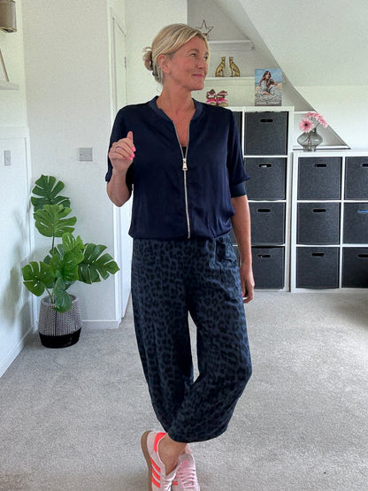 Navy Silk Mix 1/2 Sleeve Bomber Jacket