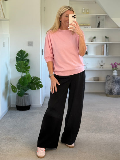 Black Pleat Front Wide Leg Trousers