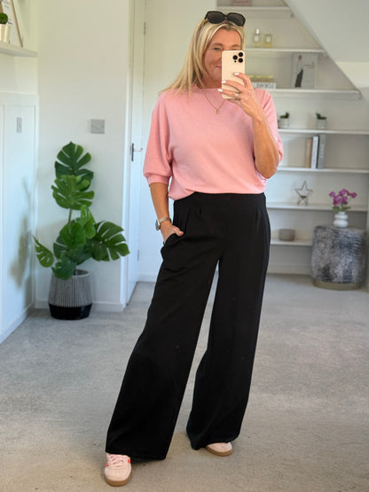 Black Pleat Front Wide Leg Trousers