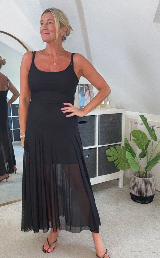 Black Strappy Mesh Maxi Dress