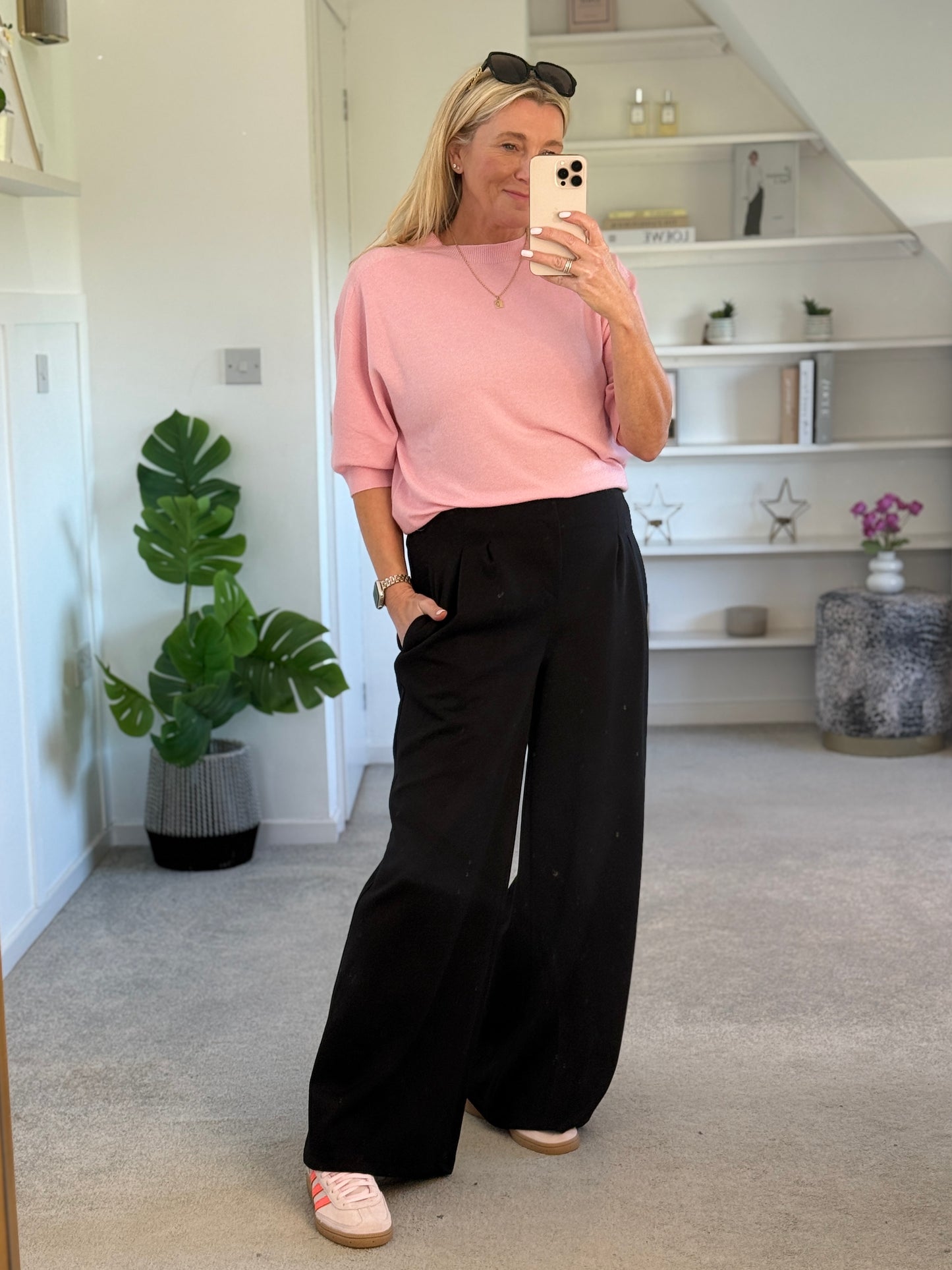 Black Pleat Front Wide Leg Trousers