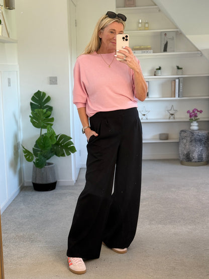 Black Pleat Front Wide Leg Trousers