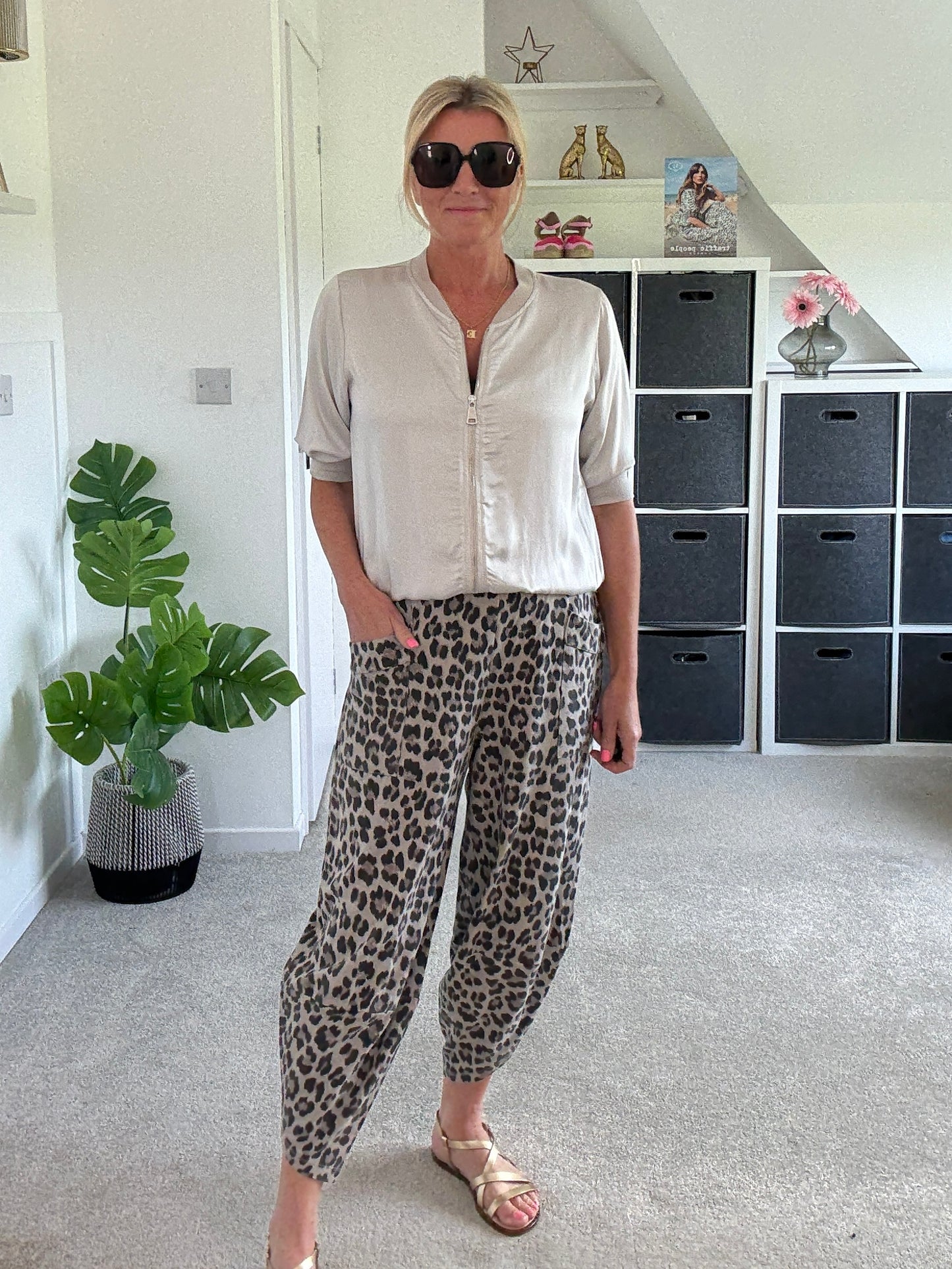 Mocha Leopard Pocket Slim Barrel Cargo Joggers