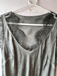 Khaki Satin/Lace V Neck Top