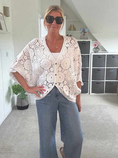 Black Crochet Batwing Cardigan