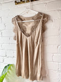 Champagne Gold Silky/Lace V Neck Top