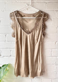 Champagne Gold Silky/Lace V Neck Top
