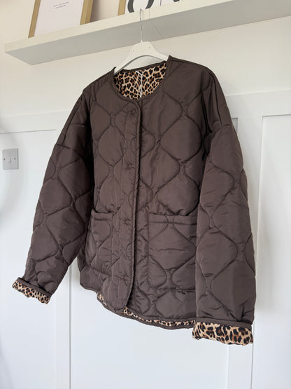 Khaki Reversible Oversized Quilted Jacket
