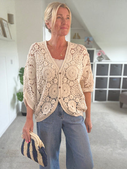 Black Crochet Batwing Cardigan
