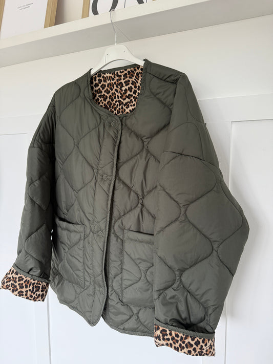 Khaki Reversible Oversized Quilted Jacket
