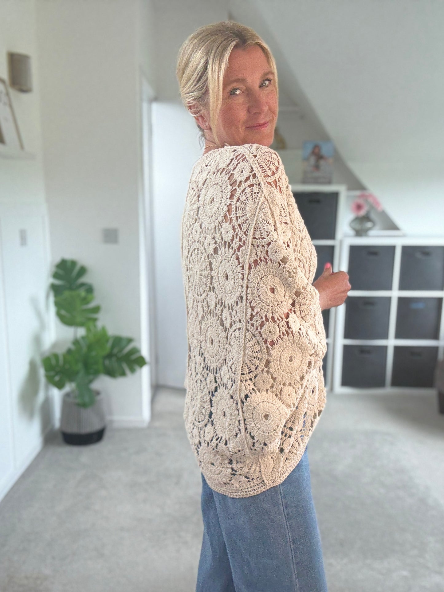 Black Crochet Batwing Cardigan