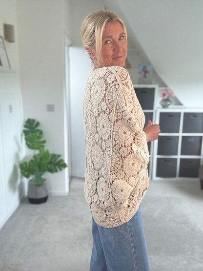Black Crochet Batwing Cardigan