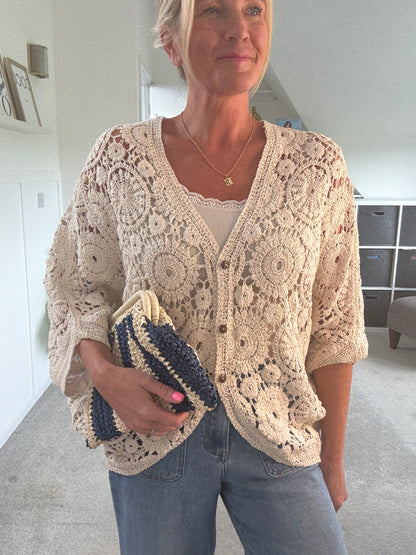 Black Crochet Batwing Cardigan